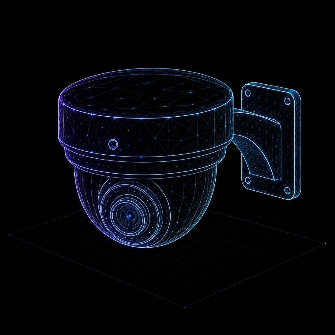 Wireframe eye linked to a neural network, bespoke computer vision