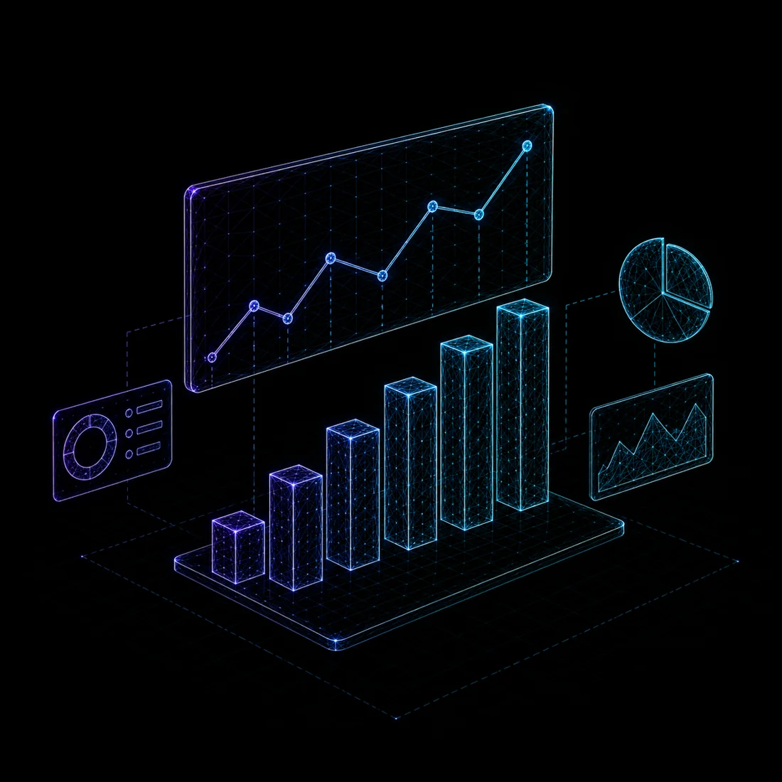 Wireframe charts and dashboard, anonymous data analytics