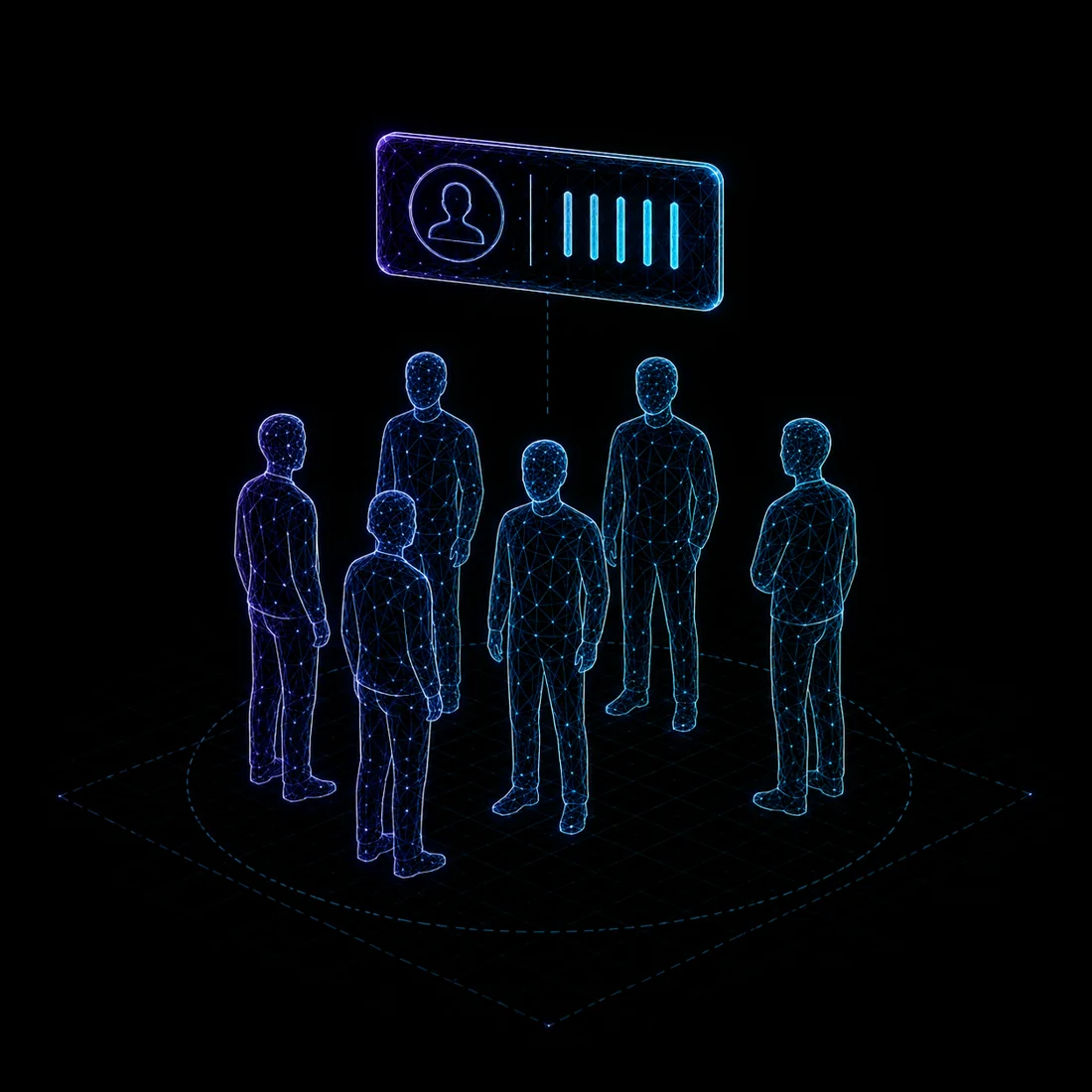 Wireframe crowd of figures, live anonymous people counting