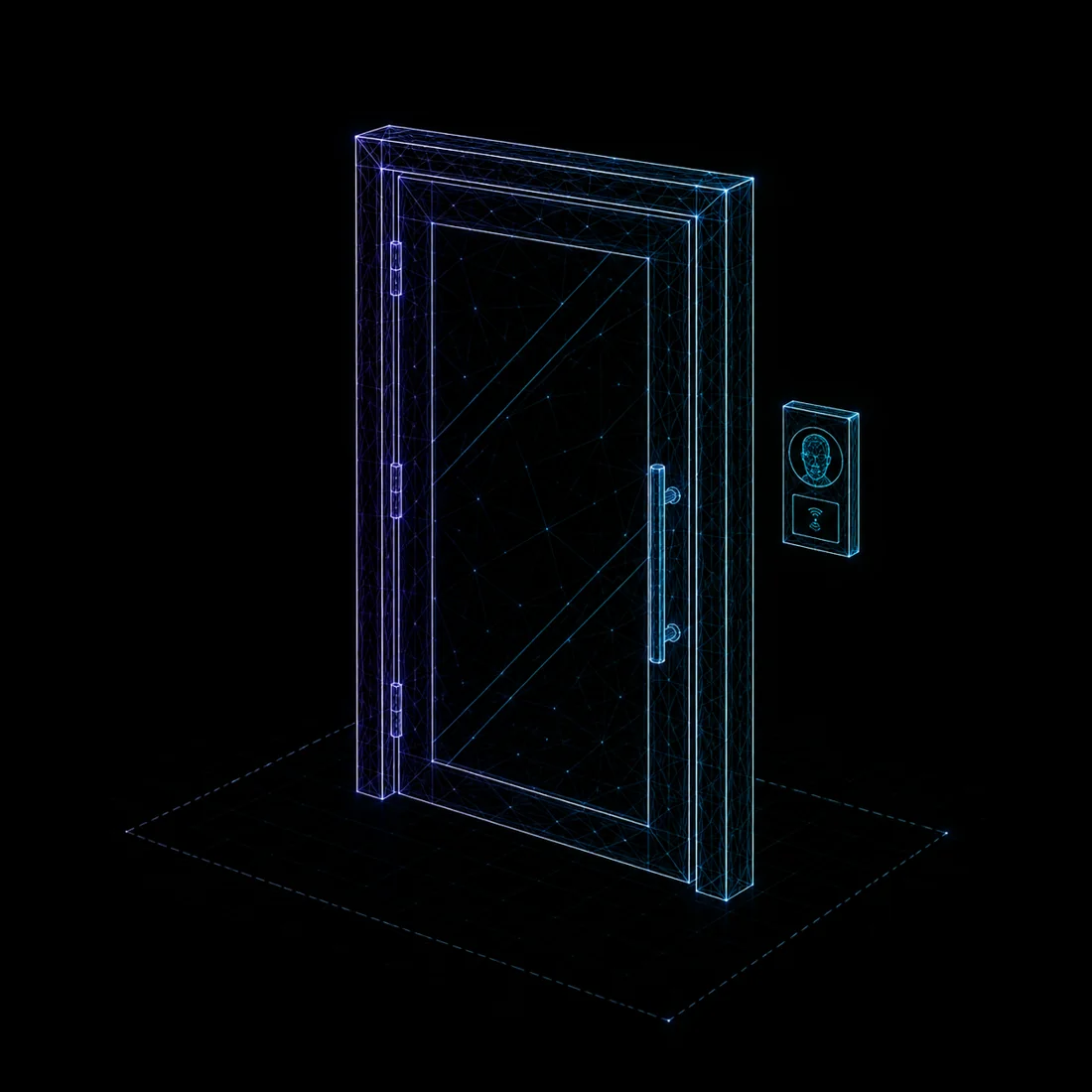 Wireframe office access terminal, workplace access control and time attendance